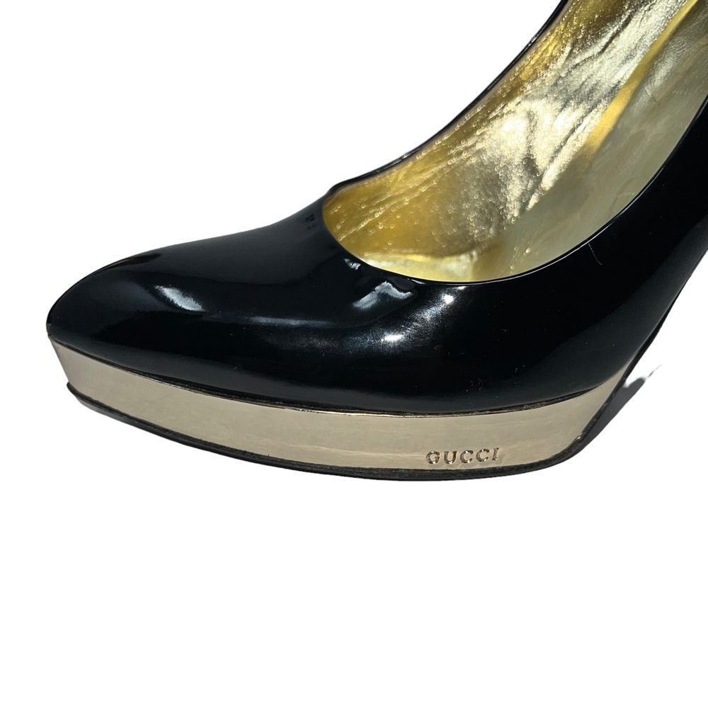 Tom Ford Gucci Gold Platform Stilleto Pointed Black Patent Pumps 8.5B - Picture 13 of 16